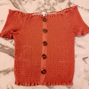 Women's Off-Shoulder Smocked Top - Coral
